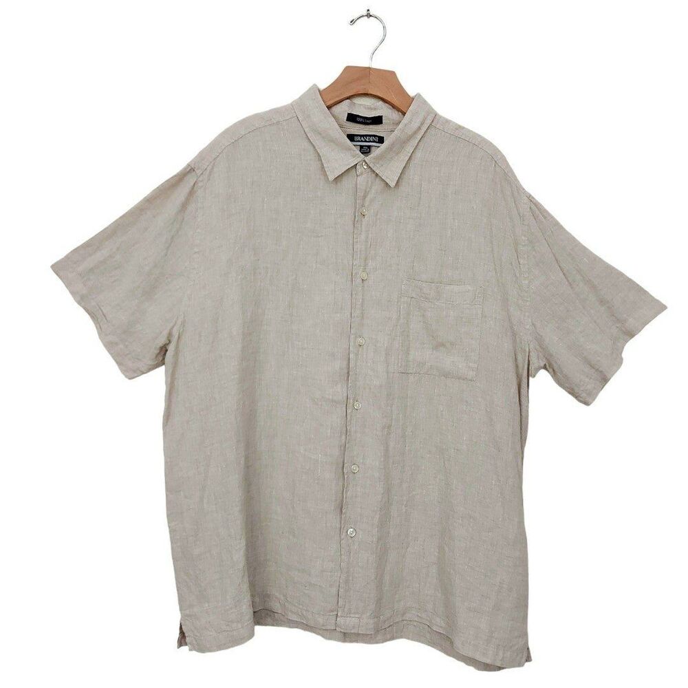 Brandini Linen Shirt Mens XXL Beige Short Sleeve Minimalist Beach Coastal Travel